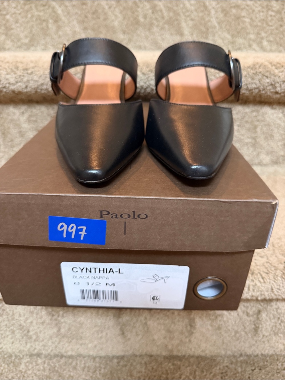 Paolo Black Pointed Mary Jane Mules with Ankle Strap